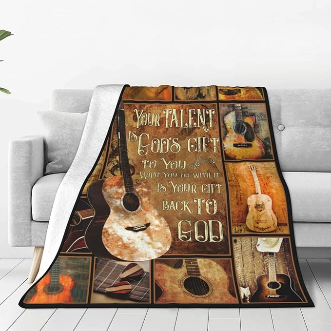 Music Gifts Guitar Blanket Rock and Roll Throw Blankets Cozy Fleece Flannel Blanket Soft Warm Plush Lightweight Blanket Guitar Gifts for Men Women Boys Girls Adults Kids for Couch Sofa Bed 60"X80"