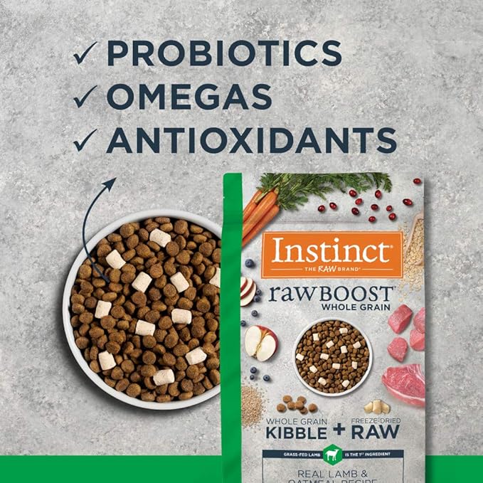 Instinct Raw Boost, Natural Dry Dog Food with Freeze Dried Pieces, High Protein, Whole Grain Recipe - Real Lamb & Oatmeal, 4.5 lb. Bag
