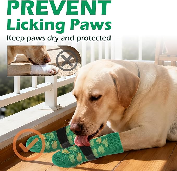EXPAWLORER Anti Slip Dog Socks to Prevent Licking Paws, Dog Shoes Booties for Small Medium Large Senior Dogs, Traction Control Boots & Paw Protectors for Hardwood Floors St. Patrick's Day Green S