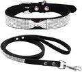Haoyueer Cute Dazzling Sparkling Elegant Fancy Soft Suede Leather Bling Rhinestone Crystal Jeweled Pet Cat Dog Puppy Collar Dog Leash Combo Set (XS, Black-4)