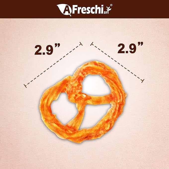 A Freschi srl Turkey Tendons for Dogs, USA-Sourced, Healthy Dog Treats, Rawhide-Free Puppy Chews, Long Lasting, All Natural, Hypoallergenic Dog Treats for Small Breeds, 8 oz Pack Pretzel (S)