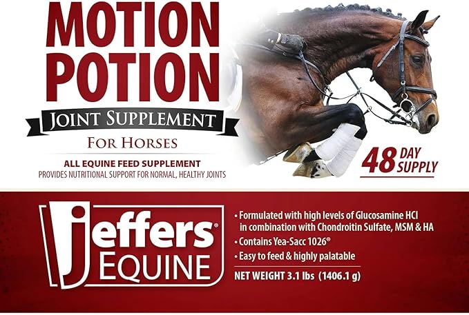 Jeffers Motion Potion Horse Joint Supplement Pellets – Glucosamine HCL, MSM, Chondroitin, Hyaluronic Acid, Vitamin C & E, Daily Equine Support for Senior & Active Horses – 3.1, lbs 160 Day Supply