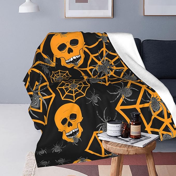 banonaty Halloween Blanket Skeleton Spider Throw Blanket Cozy Fleece Flannel Plush Bedding Skull Gifts for Men Women Boys Teen Girls Kids for Couch Sofa Bed Decor 50"X60"