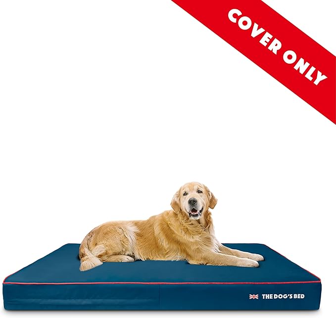 The Dog’s Bed Replacement Outer Cover, Oxford Fabric, Blue with Red Trim & UK Flag, XXXL, 6-Inch