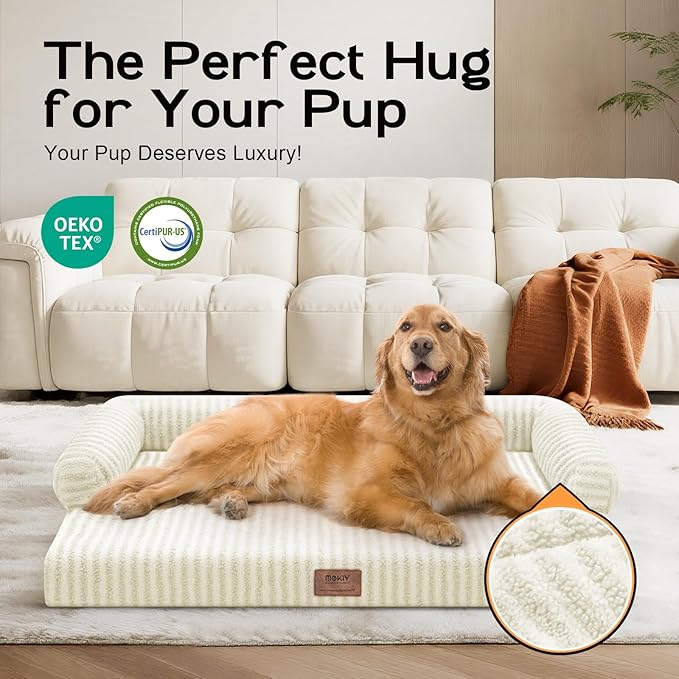Large Dog Bed Waterproof Orthopedic Foam Dog Beds for Large Dogs Sofa Comfy Pet Bed with Washable Removable Cover & Non-Slip Bottom