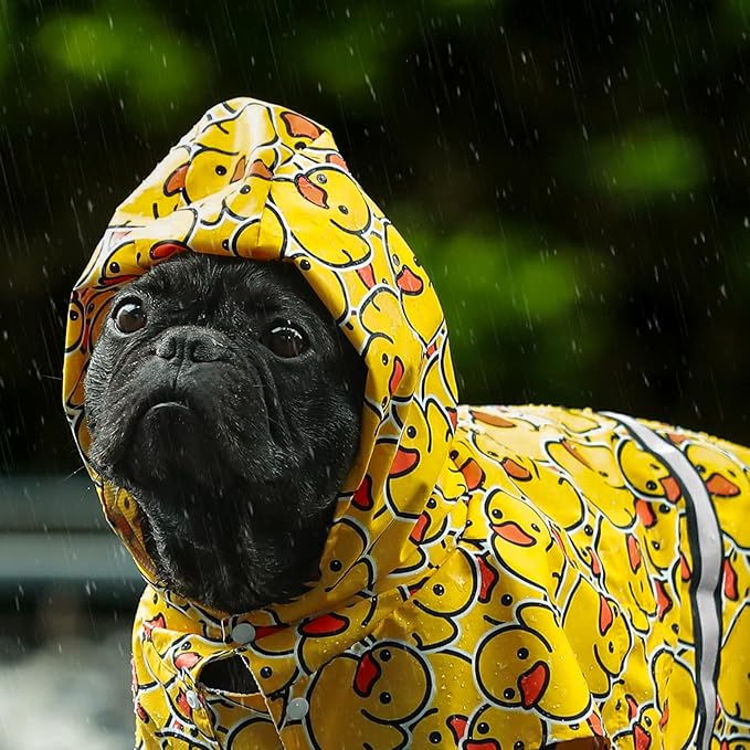Fitwarm Funny Duck Dog Raincoat with Hood, Waterproof Rain Jacket for Small Dogs Boy Girl, Reflective Pet Poncho, Packable, Adjustable, Yellow, Small