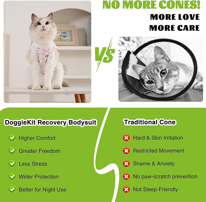 Cat Recovery Suit After Surgery, Anti Licking Onesie Postoperative Shirt for Female Spay Male Neuter, Soft Breathable Bodysuit Pajamas for Abdominal Wound Kitten E-Collar & Cone Alternative