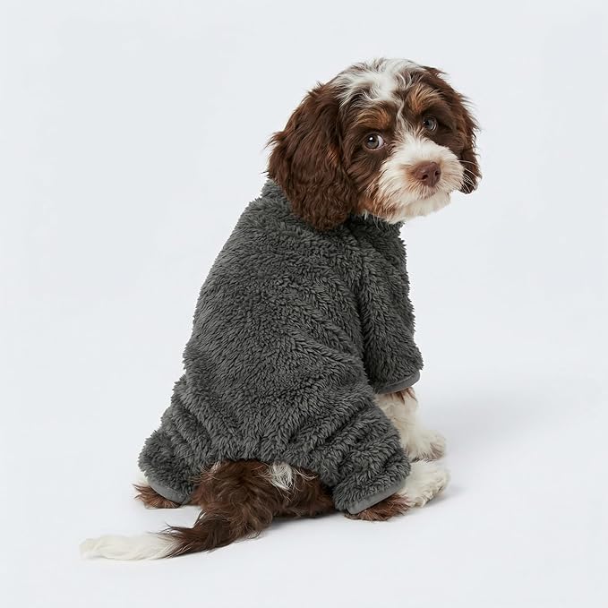 Fitwarm Dog Fleece Pajamas, Dog Winter Clothes for Small Dogs Boy Girl, Pet Jumpsuit, Doggy Onesie with Feet, Dark Grey, Large
