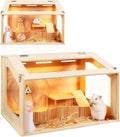 Wooden Hamster Cage and Habitat, Animal Cabinet for Dwarf Syrian Hamsters Degus, Complete Set of Needed Accessories, Openable Top with Acrylic Sheets, 24" L x 16 W x 16 H