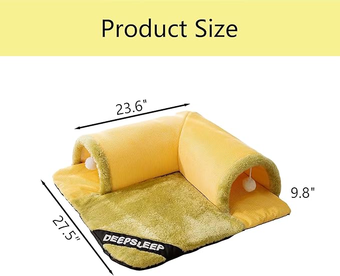 Rabbit Tunnel Bed with Removable Plush Mat - Soft Hideout & Play Tube for Bunnies, Guinea Pigs, Chinchillas, Cats, Bunny-Cozy Small Pet Toy, Grey (Yellow, XLarge-27"x27"x1")
