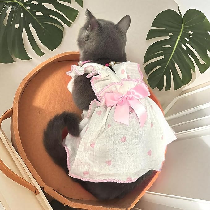 Dog Dresses for Small Dogs Girl Female Dog Cat Clothes Dress Cute Cotton Extra Summer Clothes Bow Decor Printed Love Birthday Outfit Puppy Clothes (Light Pink, X-Large)