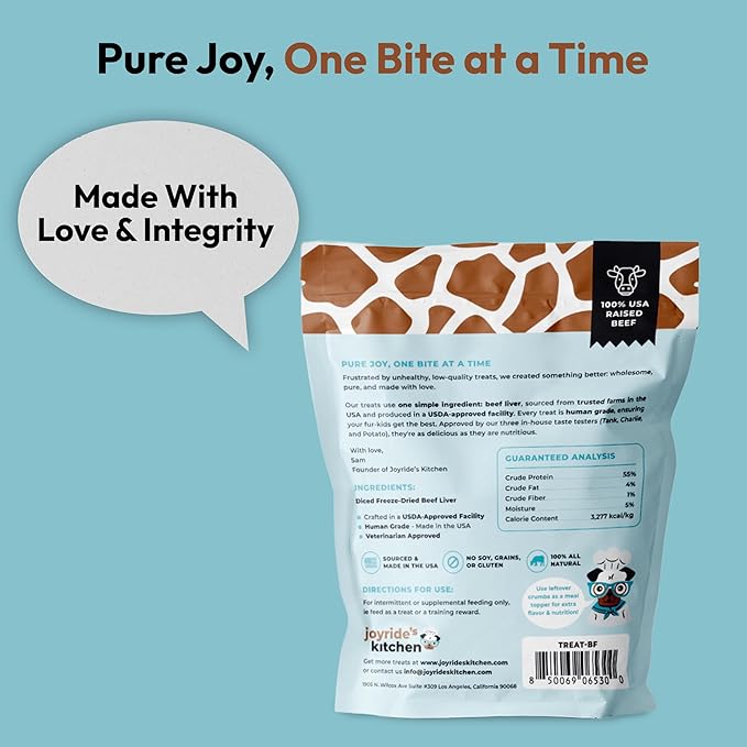 Joyride's Kitchen Freeze-Dried Beef Liver Dog Treats, Single Ingredient, All-Natural, Protein-Rich Dog Training Treats, Made in USA - Perfect for Picky Eaters, Supports Rescue Dogs, Pack of 2