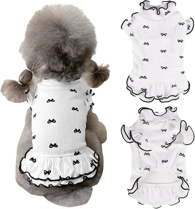 Small Dog Clothes Extra Small Dogs Spring Summer Dress Cute Soft and Breathable Outfits for Female Chihuahua Shih Tzu Yorkshire Puppy Cats (White Dress, Small)