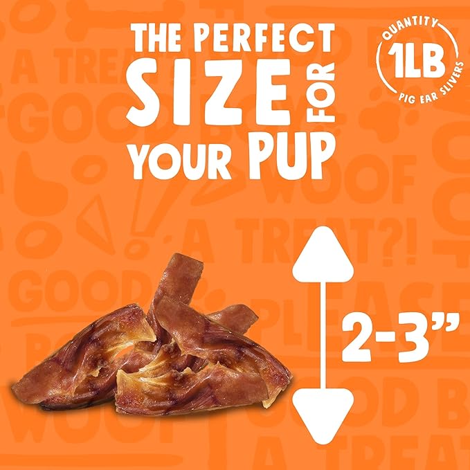 Pig Ears Slivers, All Natural Single Ingredient Pork Strips Dog Treats, Excellent Rawhide Alternative, Dog Chews for Large and Small Dogs (1Lb)