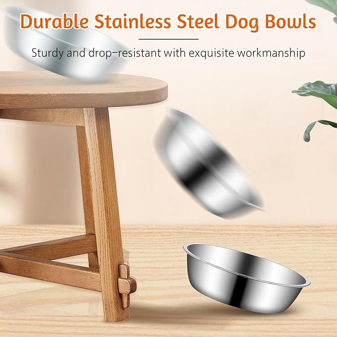 kathson 6 PCS Large Stainless Steel Dog Bowls, Replacement Metal XL Pet Puppy Food Water Bowl Set Suit for Indoor Outdoor, Dog Feeding Dish for Small, Medium, Large Dogs, Dishwasher Safe (8.9 in)