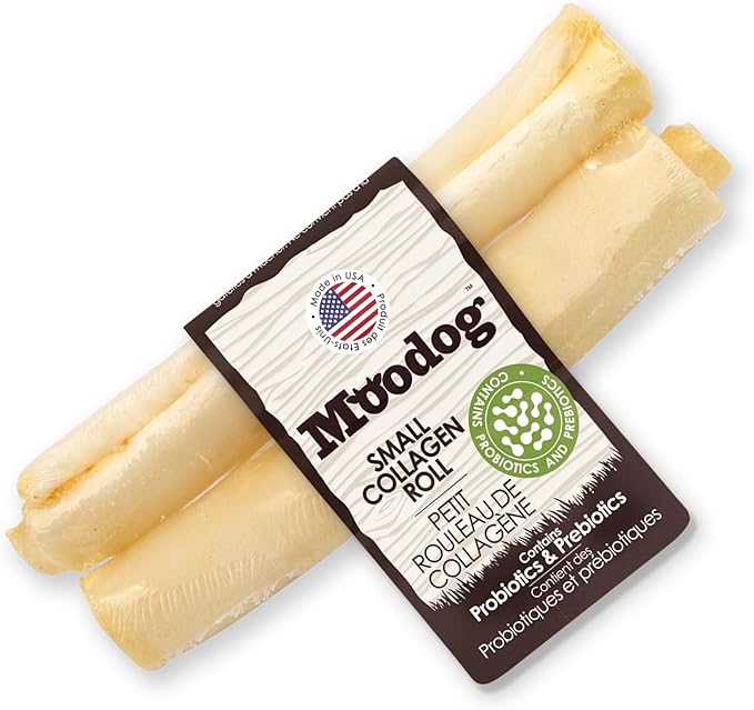 Palz&Co Moodog Beef Corium Collagen Roll 5" Oat Flavor with Pre/Pro-Biotics, 2 Pack - 100% Natural Dog Treat, Supports Gut Health, Made in USA, Crunchy & Chewy
