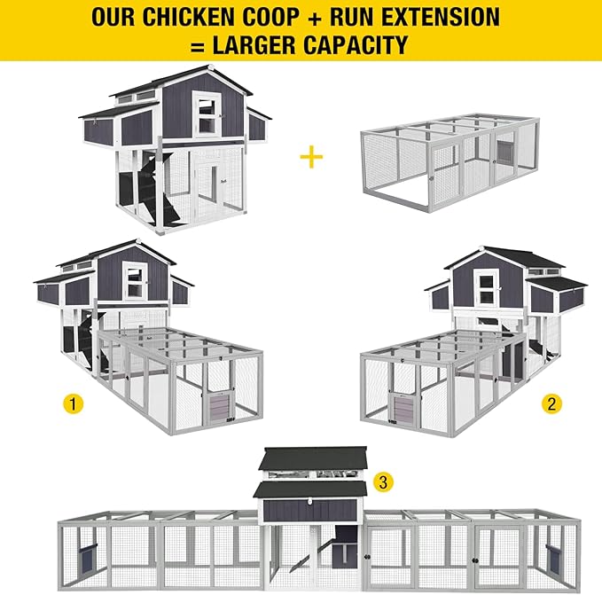 Large Chicken Coop, Wooden Chicken Coops with Nesting Boxes and Removable Tray, Waterproof Hen House with Asphalt Roof, Poultry Cage for Outdoor Backyard, Unique Folding Design (Black)