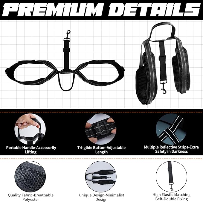 ROZKITCH Pet Dog Support Harness Rear Lifting Harness for Back Legs Reflective Dog Sling Vet Approved for Old Helps with Poor Stability Hind Legs, Joint Injuries Elderly Arthritis ACL Rehab Black M