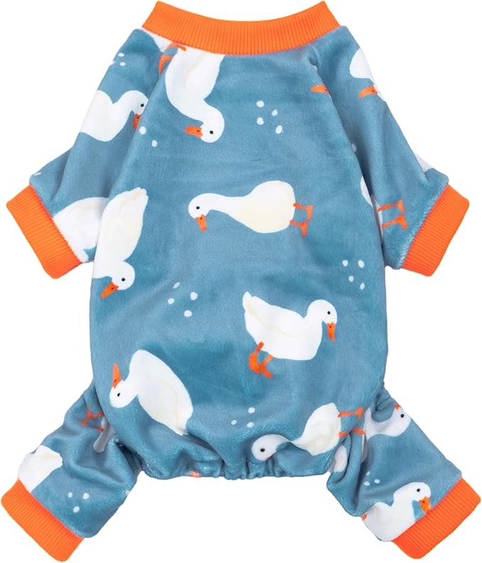 Fitwarm Adorable Duck Dog Pajamas, Warm Winter Dog Clothes for Small Dogs Boy Girl, Cozy Pet Onesie with Feet, Blue, White, Orange, XL