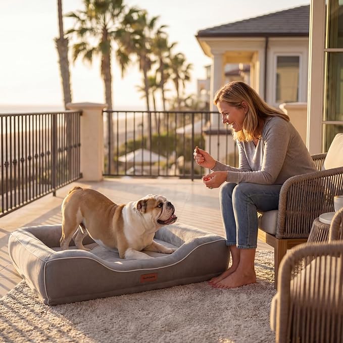 Cooling Dog Beds for Medium Large Dogs with Removable Washable Covers,Rectangle Orthopedic Sofa Bed with Cool Gel Memory Foam and Egg Crate Foam Waterproof fit Old Large Sized Pets,36"x24"x6.5" Grey
