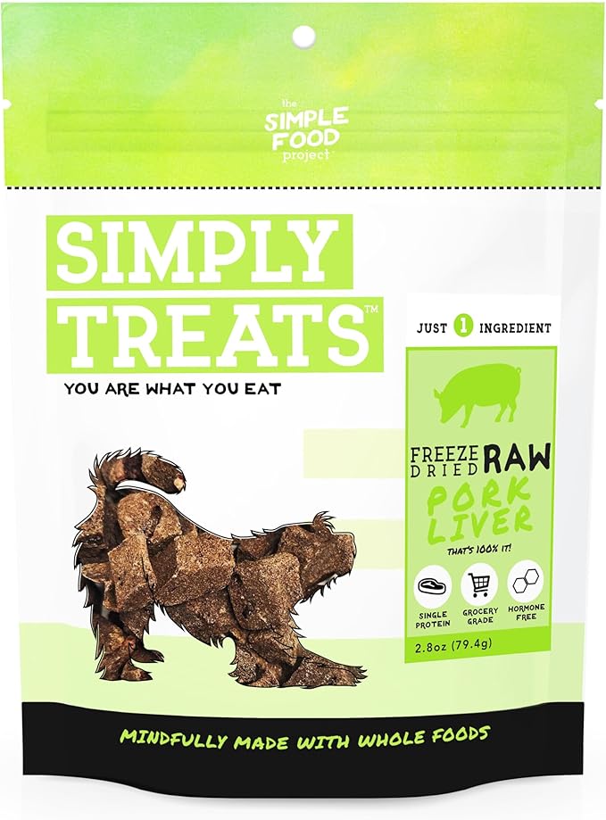 The Simple Food Project Freeze Dried Raw Dog Treats Grain Free, All Natural, with Just 1 Ingredient Pork Liver for Dogs Use As Training Treats for Puppies, Small, Medium, Or Large Dogs