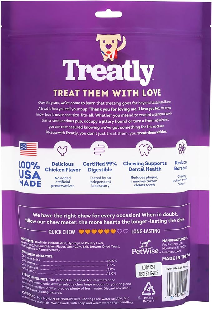 USA Beefhide Braids 7-8" Dog Chew Treats - Chicken Flavor, 6 Count/2 Pack