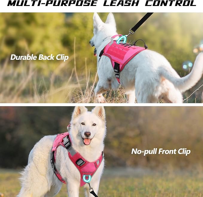 WINGOIN Pink Tactical Dog Harness for Large Dogs, Heavy Duty No Pull Dog Harness with Handle, Adjustable Reflective Military K9 Big Pet Vest for Husky, Doberman, Walking, Training, Hunting (XL)