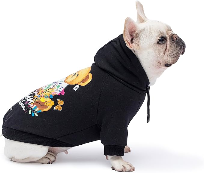 Blooming Teddy Dog Hoodie Dog Clothes Extra Warm Fleece Lining Stretchy Fit for Small Dogs (Black, Medium)
