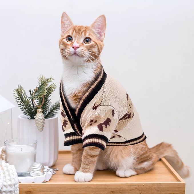 Small Dog Sweaters Cute Bear Dog Cardigans Clothes for Small Medium Dogs Boy Girl Puppy Cat Knitting Cardigan Outfits Dogs Winter Coats Warm Pet Doggy Clothes Soft Knitwear Apparel (Beige,XL)