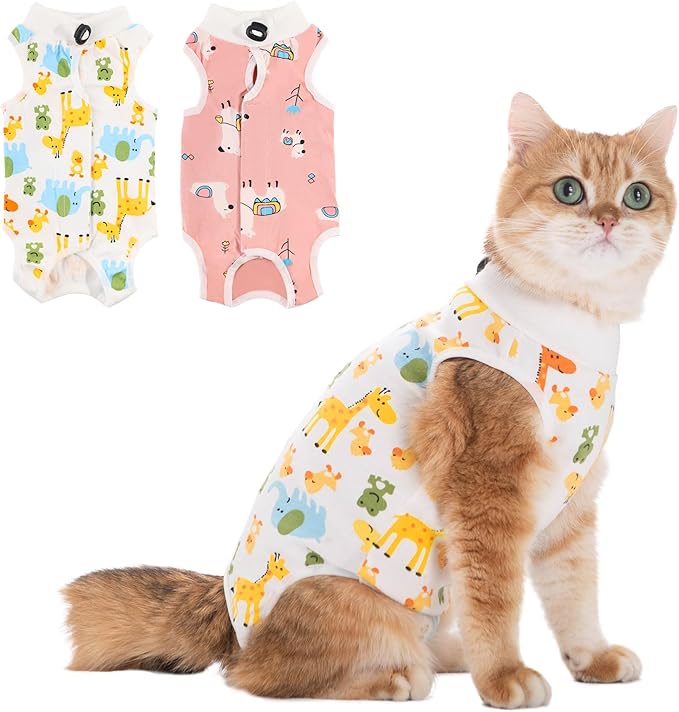 2Pack Cat Surgery Recovery Suit Clothes for Female and Male,Cat Onesie Shirts After Surgery Spay Surgical Recovery Suit, Cone Collar to Stop Licking Abdominal Wound Alternative-S