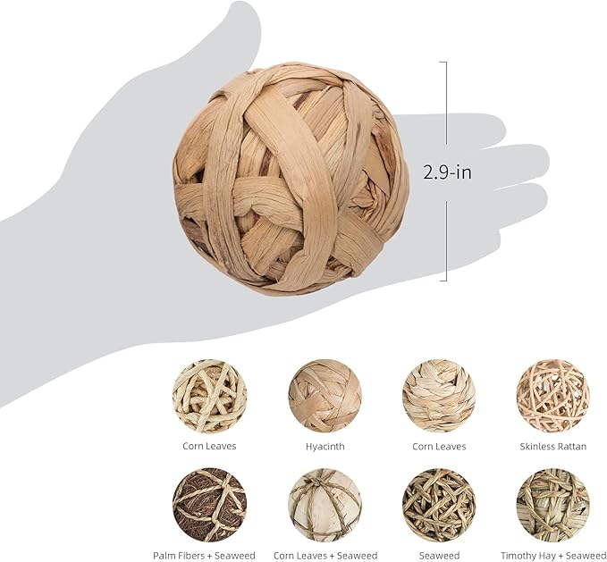 Natural Bunny Chew Toys Funny Safe Hay Grass Ball for Chinchilla Guinea Pig Rats Rabbits Hamster Gerbil Degu (8PC)