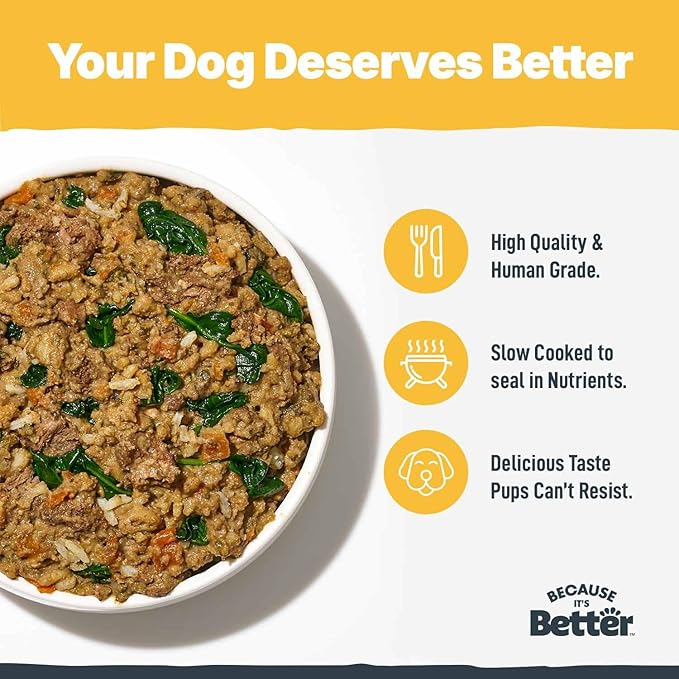 Because It's Better Entrée Complete Meal, Lamb Stew with Rice, Human Grade Wet Dog Food, 10 oz Pouches, 6 Count