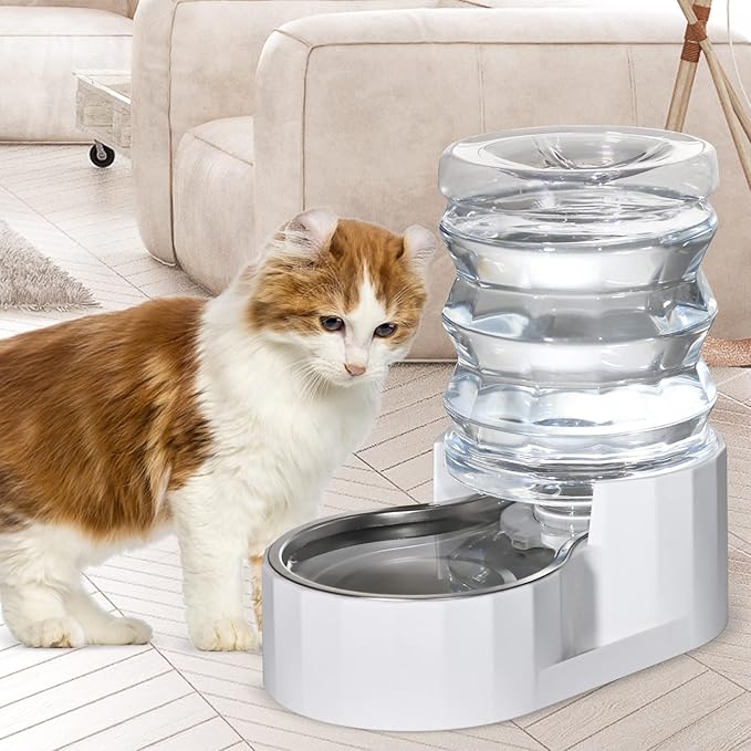 RIZZARI Dog Water Bowl Dispenser: 5L Large Stainless Steel Gravity Feeder - Helps Prevent Urinary Stones -Leak-Proof -Spill-Free Use-Small Dogs & Cats -Perfect for Kitchen & Daily Hydration