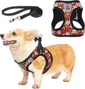 KOOLTAIL Fall Dog Harness and Leash Set for Small Medium Dogs, Autumn Step in No Pull Comfort Padded Pet Vest, Adjustable Reflective Easy Walking Puppy Cats Harness Training, Leaf & Flower M