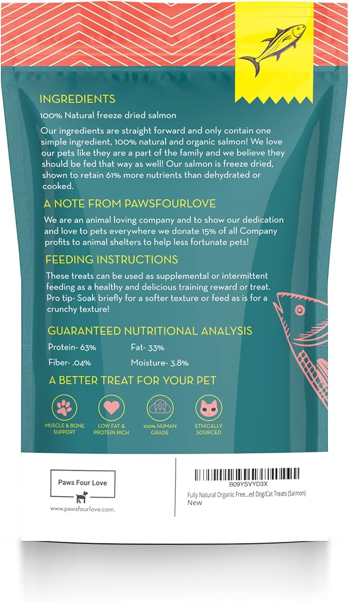 Organic Freeze-Dried Salmon Treats — Single Ingredient, Grain-Free & Gluten-Free — High Protein, Skin & Coat Support, Raw-Diet Friendly — Made in USA (Pack of 1)