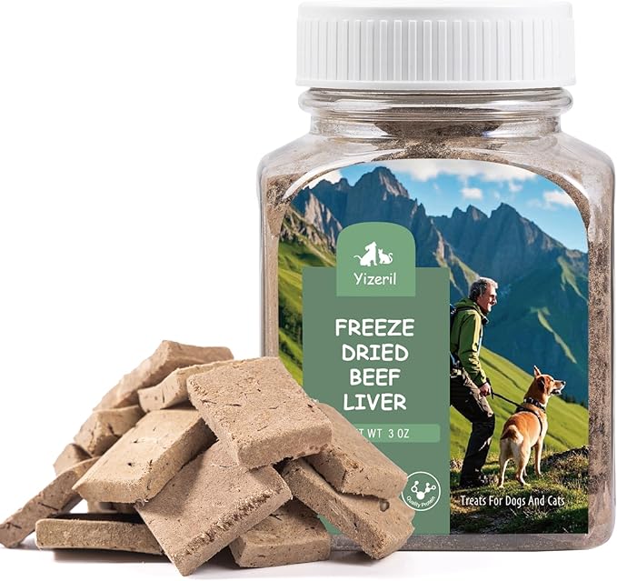 Freeze-Dried Beef Liver Dog Cat Treats - Single Ingredient Pet Snacks High Protein Rich in Iron & Vitamin A,Grain-Free,No Additives (3oz)