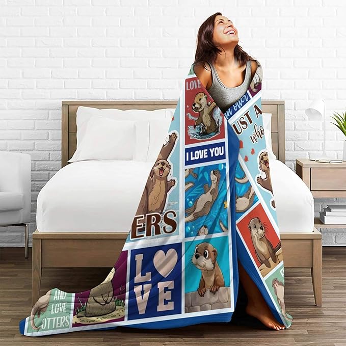 SweetFox Just A Girl Who Loves Otters Blanket, Otter Decor Throw Blanket Gifts for Girls Boys Lovers Super Warm Soft Plush Fleece Flannel Winter Bedding Blankets for Kids Adults Men Women 50"X40"