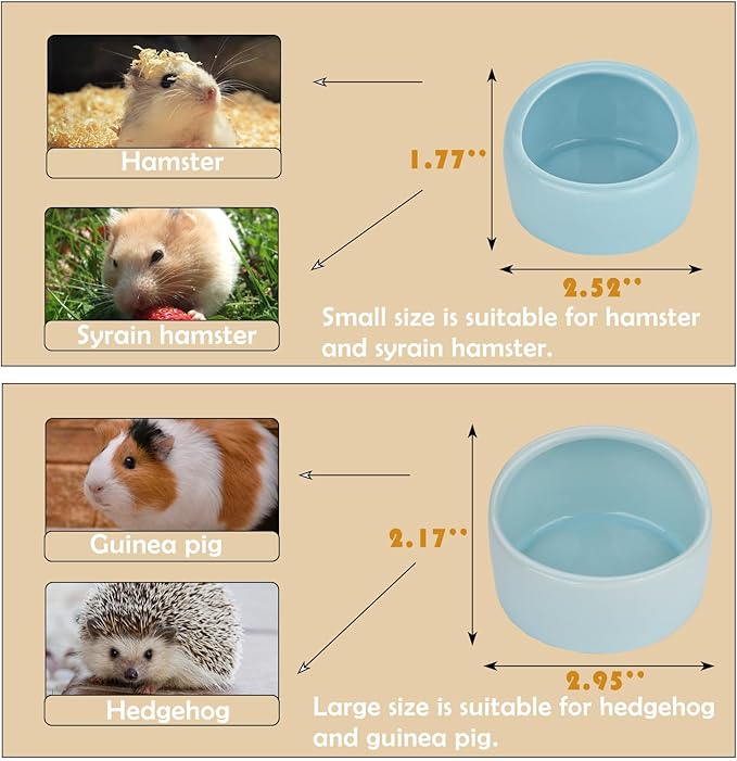 VanEnjoy 4 Pack Small Hamster Food Bowl Ceramic Guinea Pig Food Dish No Spill Hamster Food and Water Bowl Small Animal Food Bowl - Pink Blue Yellow and Green