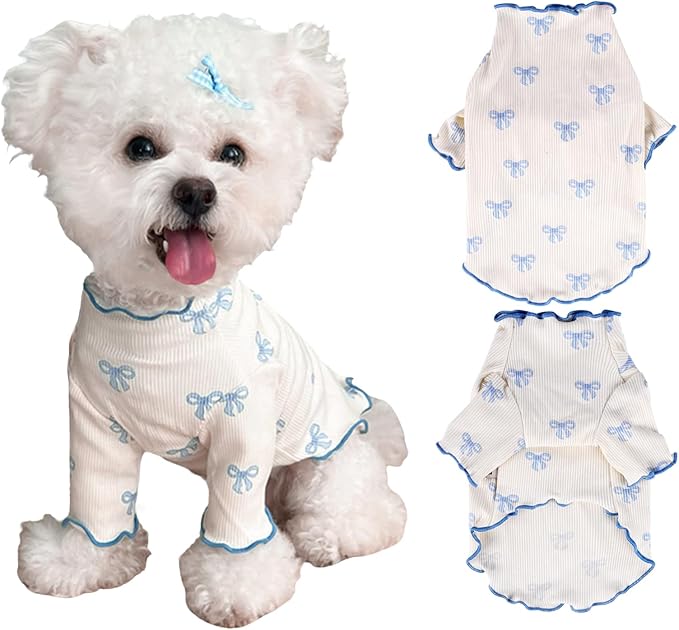 Small Dog Clothes Extra Small Dogs Spring Summer Dress Cute Soft and Breathable Outfits for Female Chihuahua Shih Tzu Yorkshire Puppy Cats (Blue, Medium)