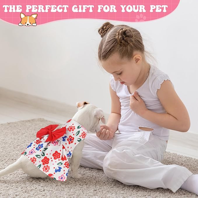 Saintrygo 5 Pieces Dog Dresses for Small Pet Girls Floral Puppy Dresses Dog Princess Bowknot Dress Cute Summer Outfits Cat Clothes for Female Cat Small Pets, 5 Styles(XS)