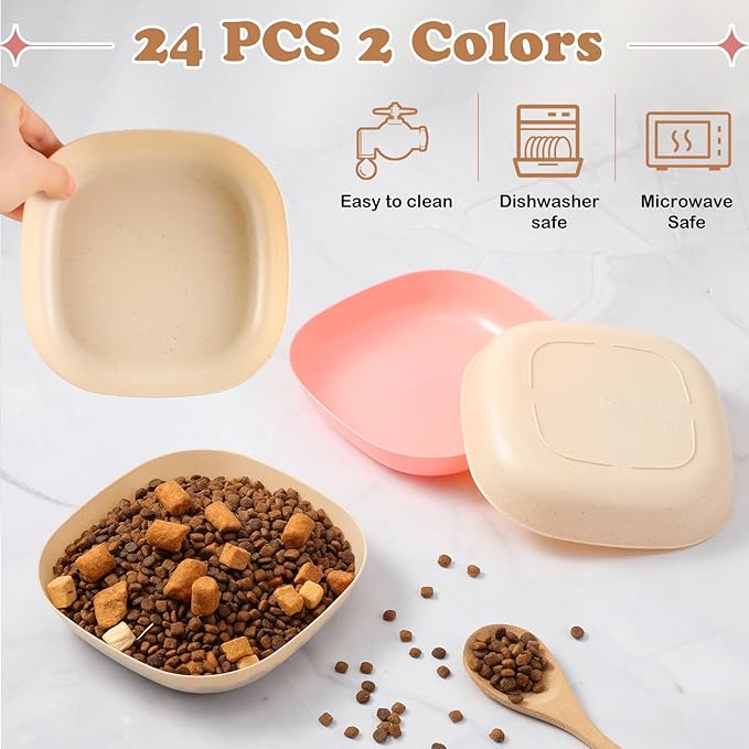 Tioncy 24 Pcs Fatigue Relief Cat Bowl 5.7 Inch Shallow Cat Food Dish Wide and Small Pet Wet Feeding Bowl for Kitten Short Legged Kitten Ferrets Feral Small Animals(Pink, Beige,Classic)