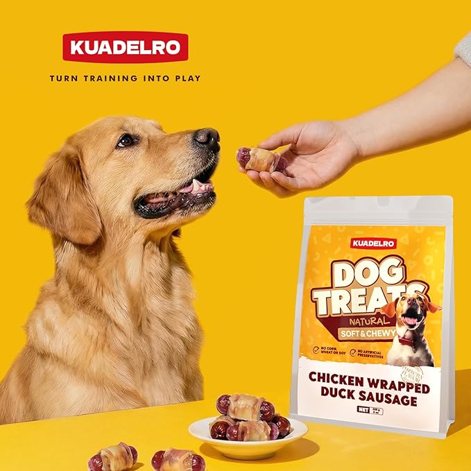 Chicken Jerky Wrapped Duck Sausage Dog Treats, Rawhide Free Soft Dog Chews High Protein Training Treats for Senior Small Medium Large Breed 8oz/226g