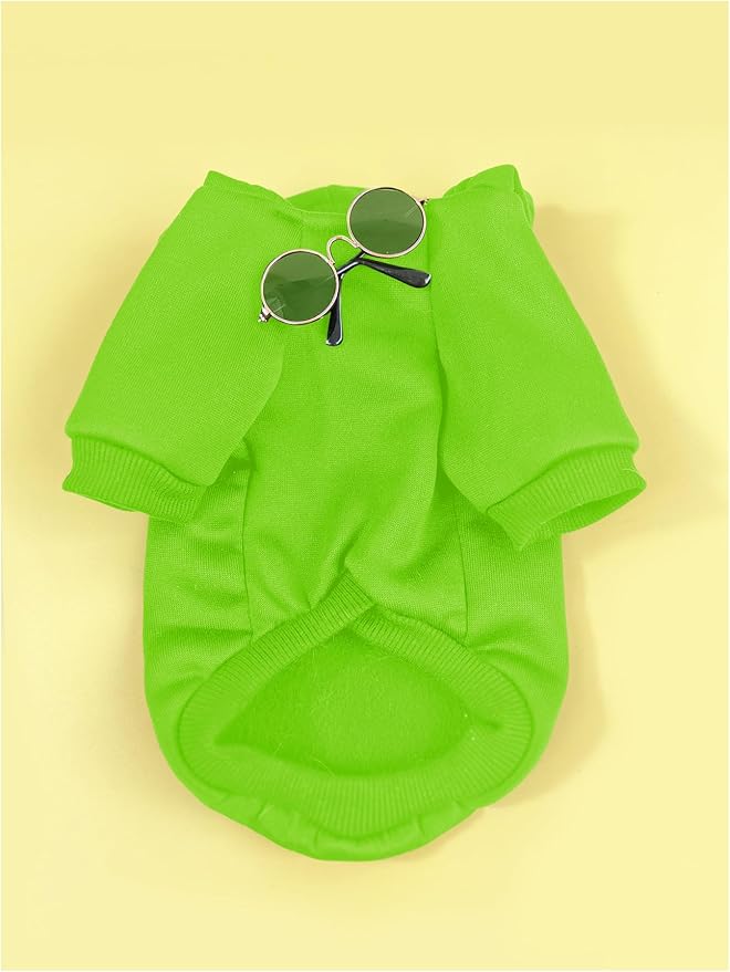QWINEE 3Pcs Dog Hoodie Cat Apparel Dog Custume Set with Necklace and Sunglasses Pet Clothes for Puppy Small Medium Dogs Cats Green Medium