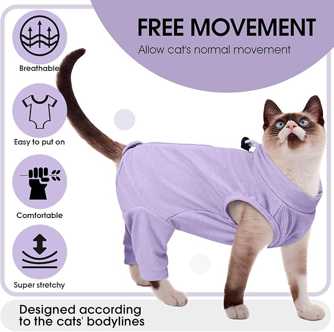 Cat Recovery Suit with Hind Legs, Breathable Onesie After Surgery Female for Abdominal Wounds or Skin Diseases, Anti-Licking Full Body Pet Surgical Pajamas, E-Collar Alternative Wear