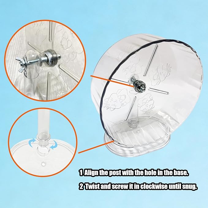 Silent Hamster Running Wheel for Small Animal Exercise Wheels Anti-Skid Adjustable Stand, Hamsters for Gerbils, Cage Mount, Rats, Mouse, Mice, Transparent (9.45inch)