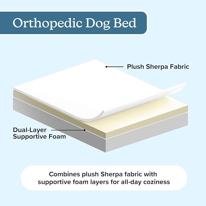 Orthopedic Dog Bed - 2-Layer Memory Foam Dog Bed with Machine Washable Sherpa Cover - 30x20.5 Mattress for Medium Dogs up to 45lbs by PETMAKER (Brown)