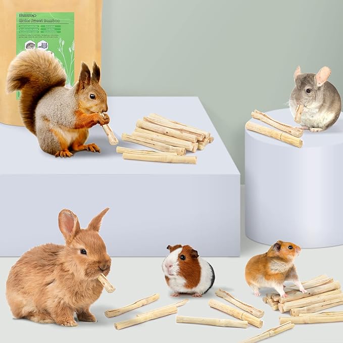 Bissap Rabbit Chew Sticks, Bunny Molar Timothy Hay Treats Bamboo Sticks for Small Animals Hamsters Chinchillas Guinea Pigs Squirrels Natural Teeth Grinding Chewing Toys