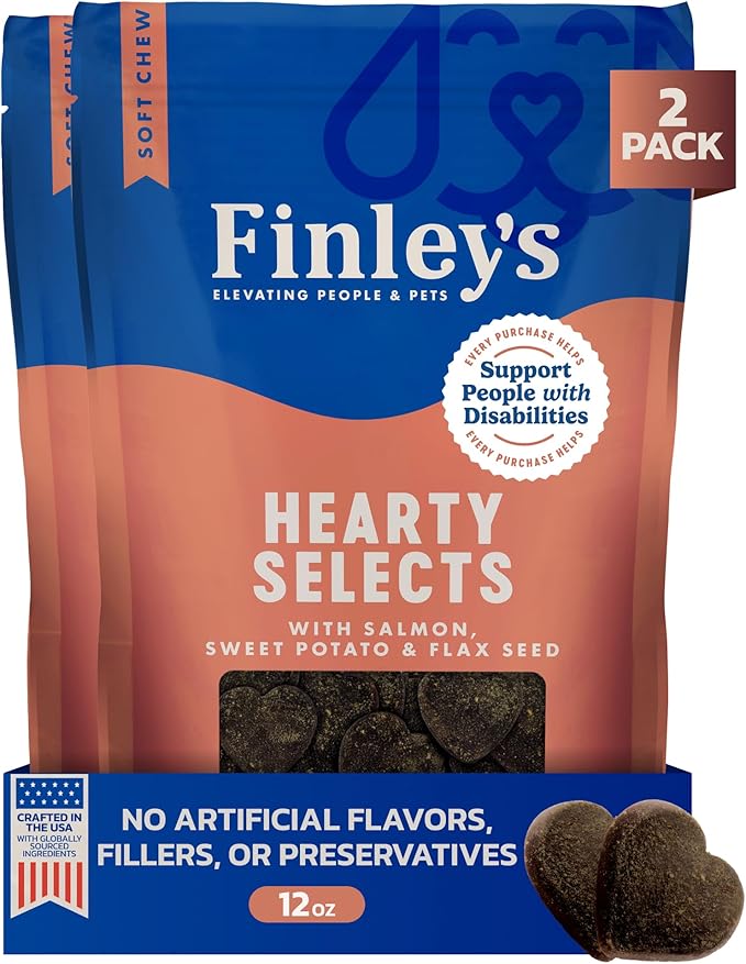 Finley's Salmon Hearty Bites, Soft & Chewy Treats for Dogs, Nutrient Packed, Sweet Potato & Flax Seed,12oz, 2 Pack