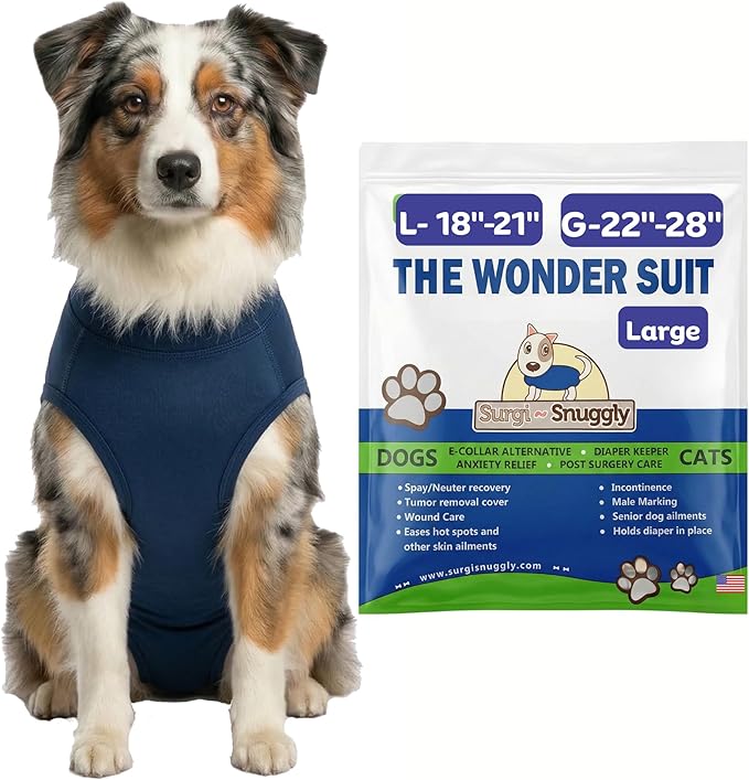 Surgi Snuggly Dog Surgery Recovery Suit - Dog Onesie for Post Surgery Recovery, Female Spay & Male Neuter - Surgical Suit for Dogs, E-Collar Cone Alternative, Double Blue - Large - 18" - 21" (EC)