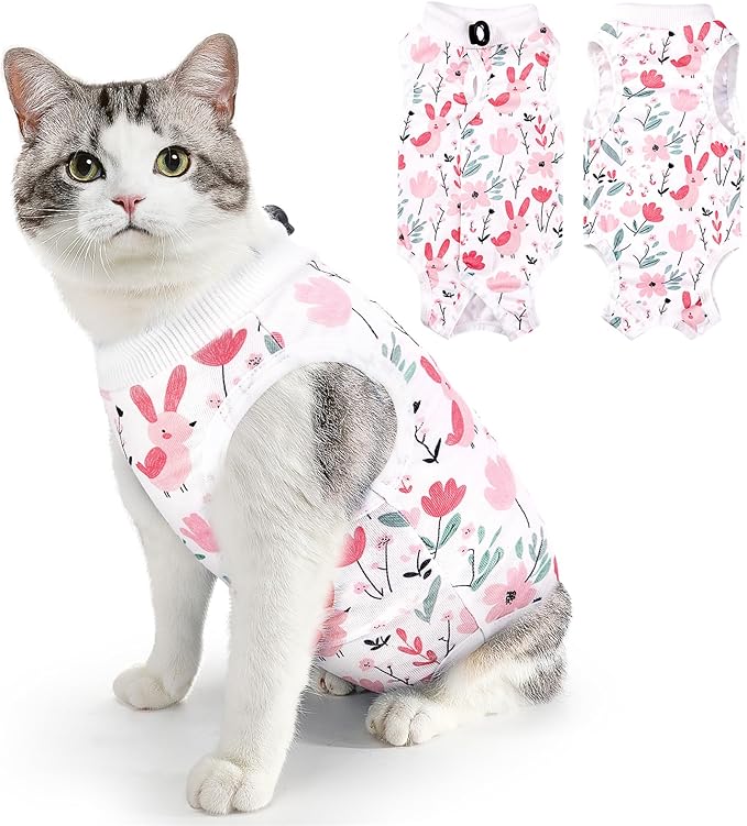 SlowTon Cat Recovery Suit - Cat Onesie for Cats After Surgery Female Male, Kitten Clothes Cats Surgical Spay Suit Abdominal Wounds, E-Collar Alternative Bodysuit Shirt Anti-Licking (White, S)